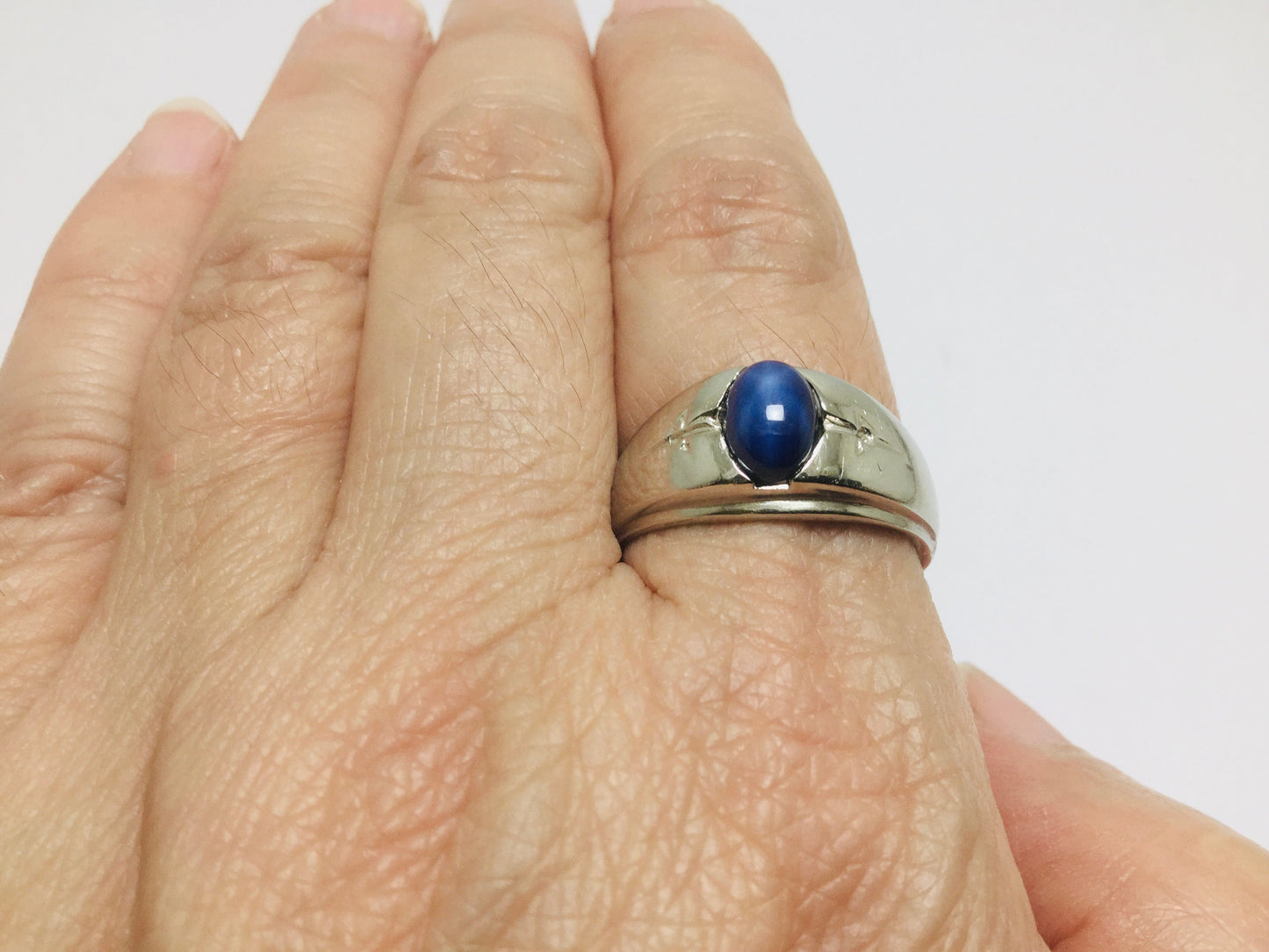 10k White Gold Oval Cut Star Sapphire September Birthstone Ring