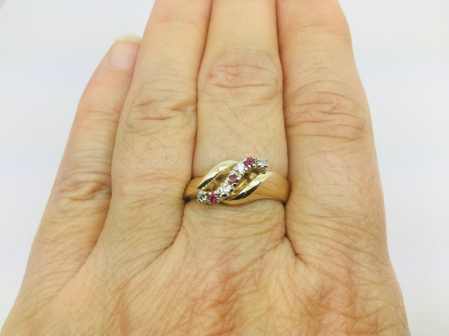 10k Yellow Gold Round Cut 6pt Ruby July Birthstone & 8pt Diamond Row Set Ring