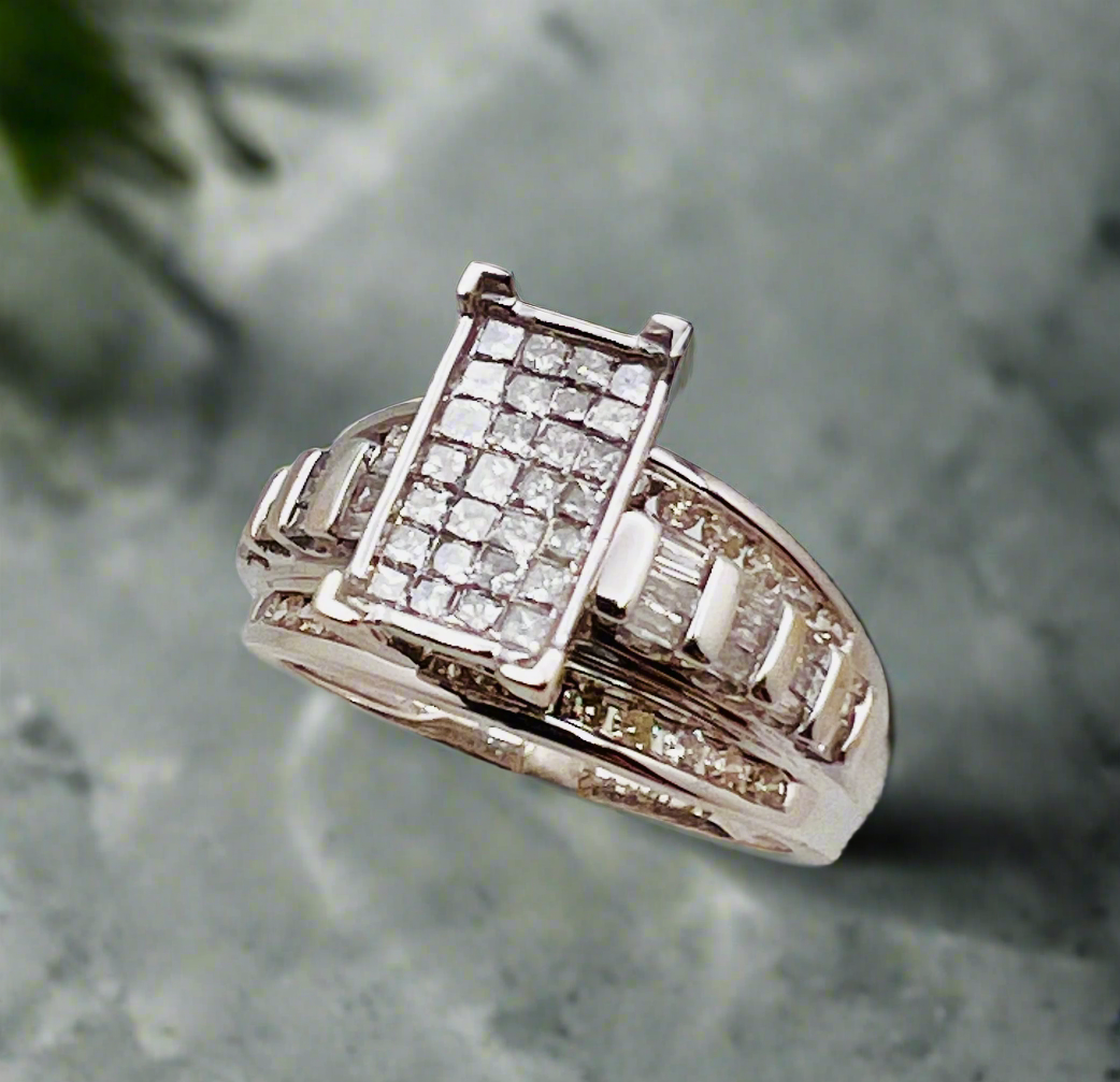 10k White Gold 78pt Round, Princess, and Baguette Diamond Ring
