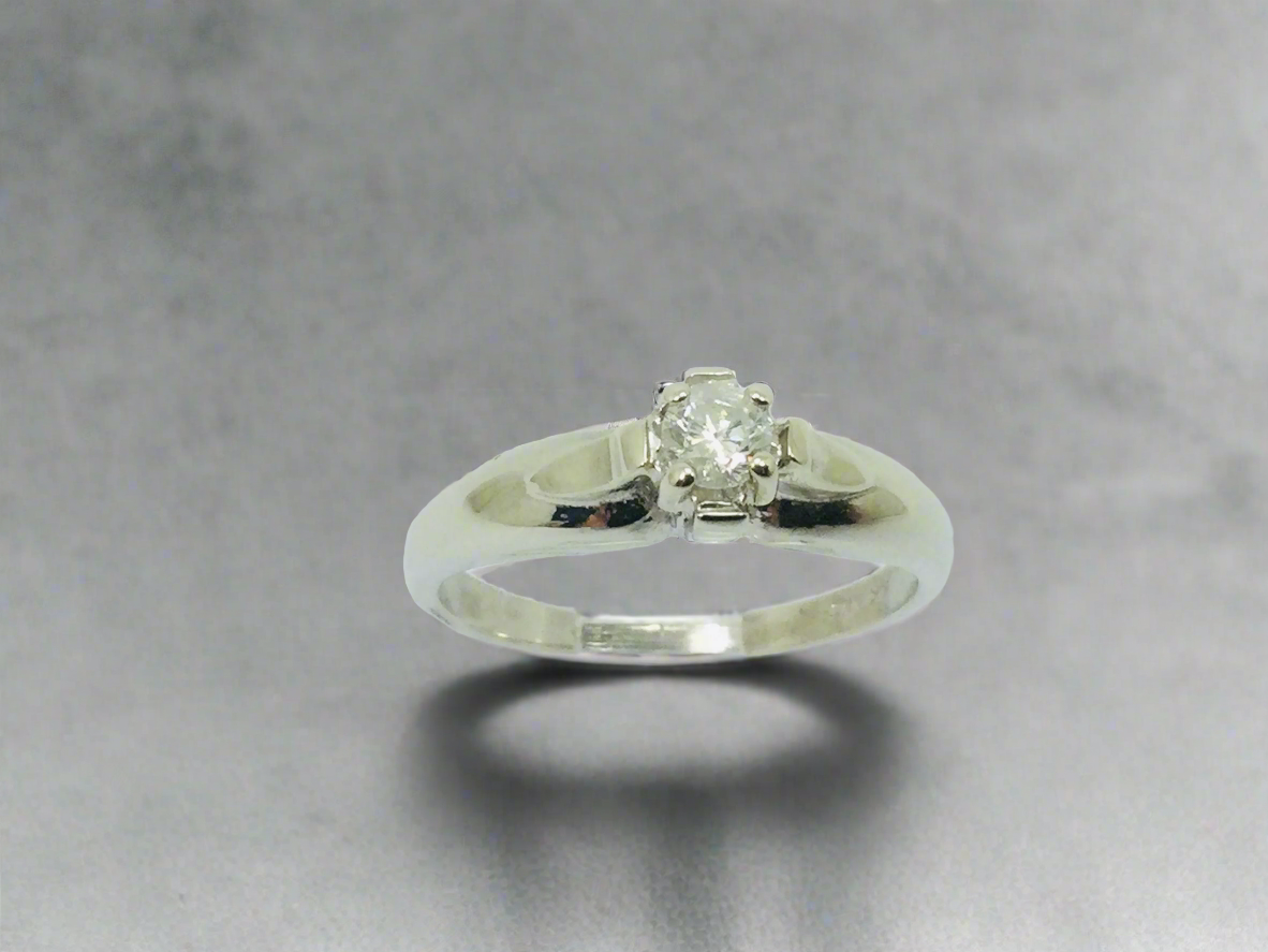 10k White Gold Round Cut 16pt Solitaire Diamond Ring