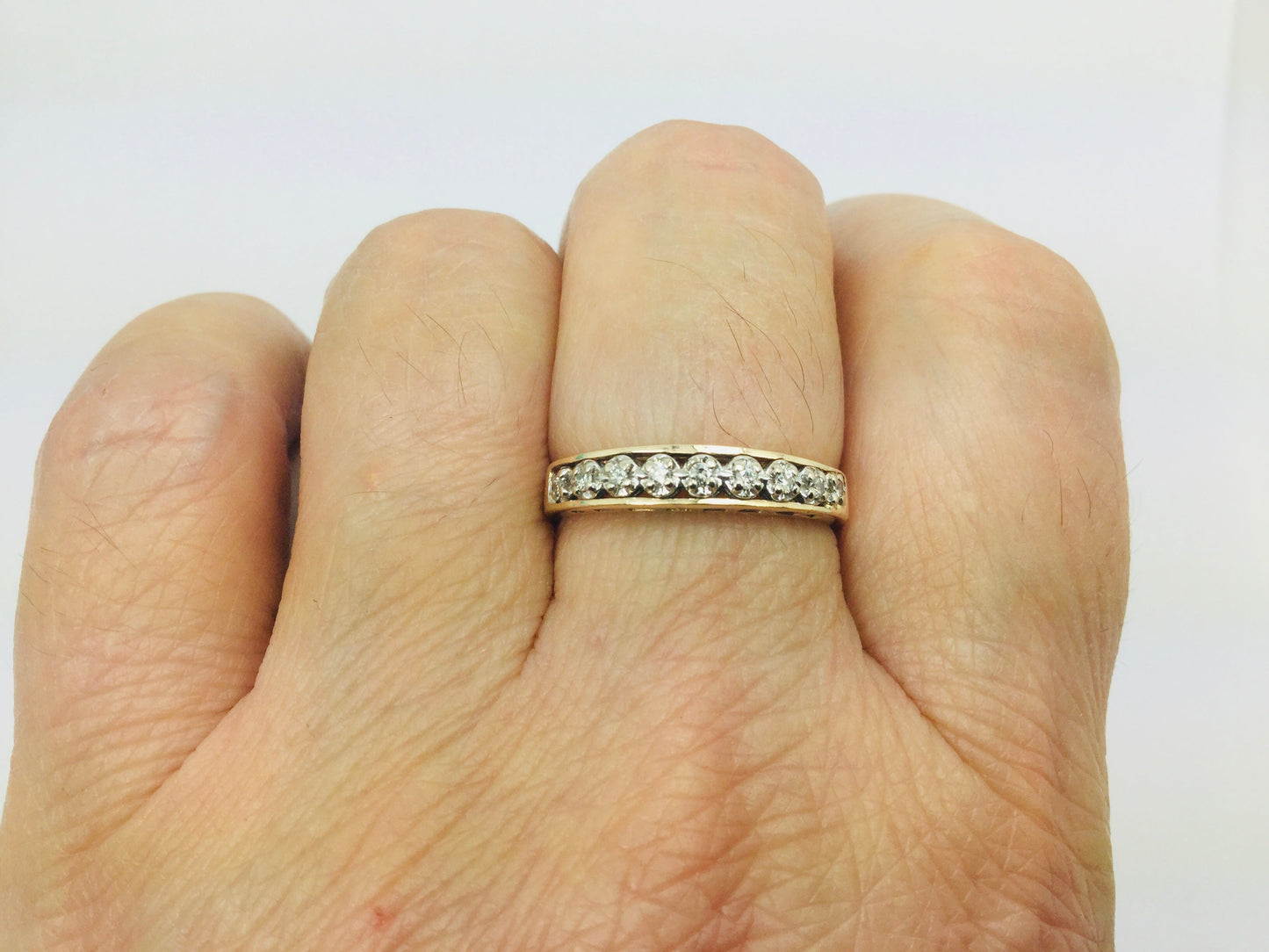 10k Yellow Gold Brilliant Cut 9pt Row Set Diamond Ring
