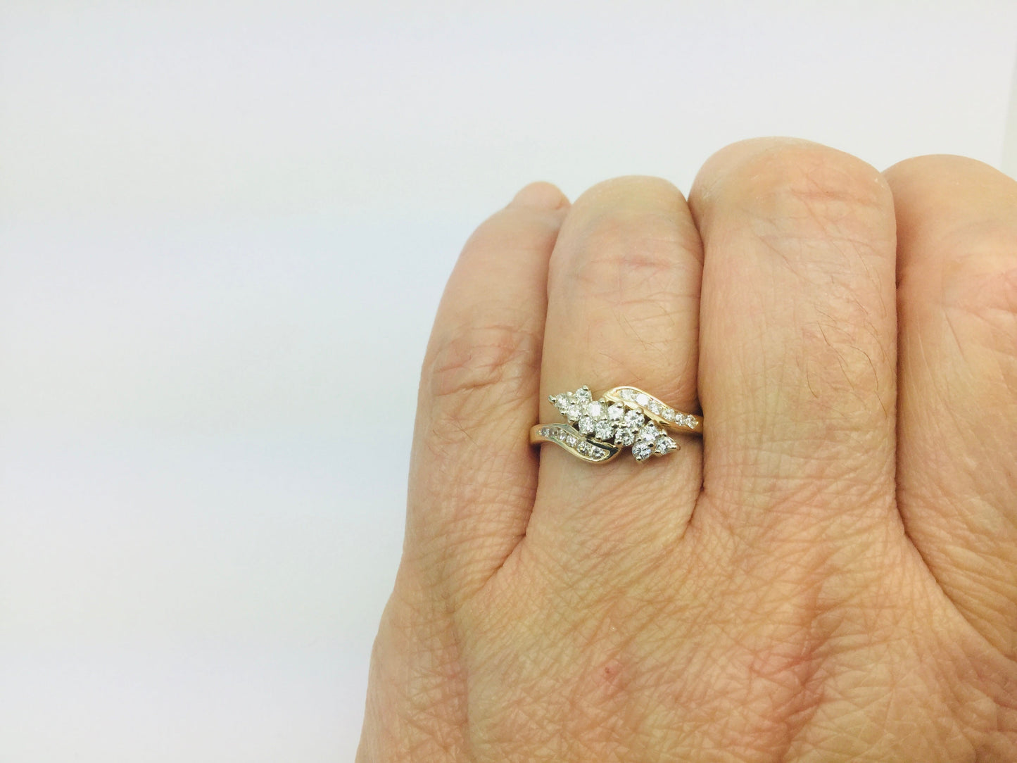 14k Yellow & White Gold Round Cut 0.54ct Diamond Cluster Ring