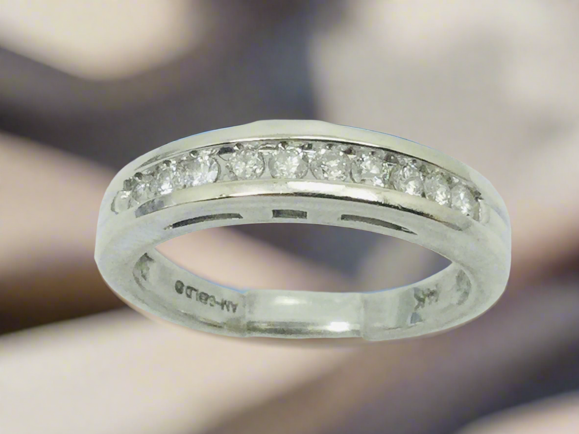 14k White Gold Brilliant Cut 20pt Channel Set Diamond Band Ring