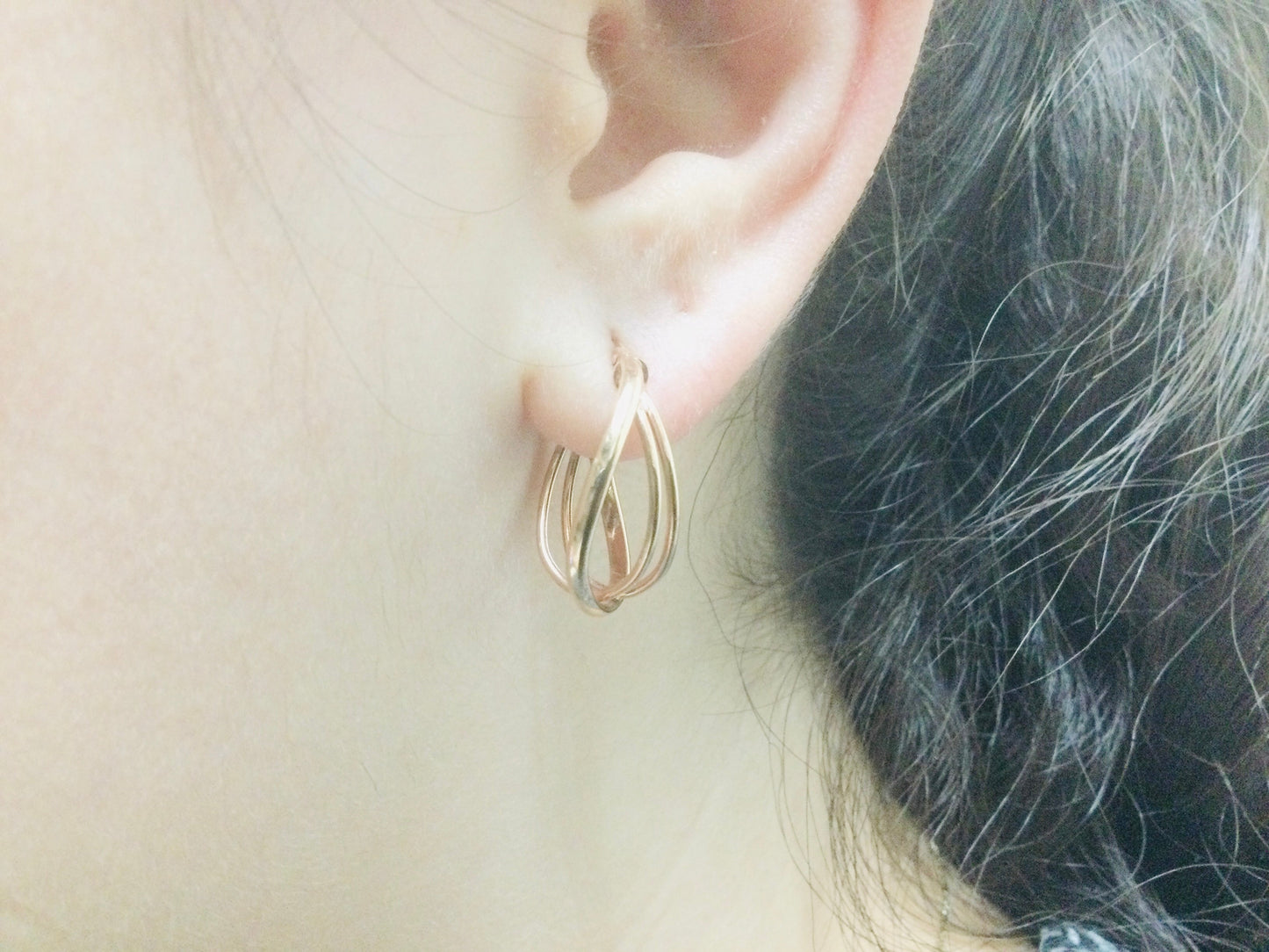 14k Rose Gold Three Strand Oval Hoop Earrings