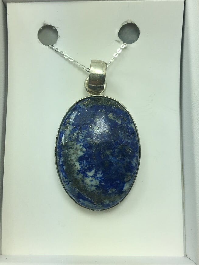 Geunine Lapis Lazuri Oval Gemstone On Silver Chain