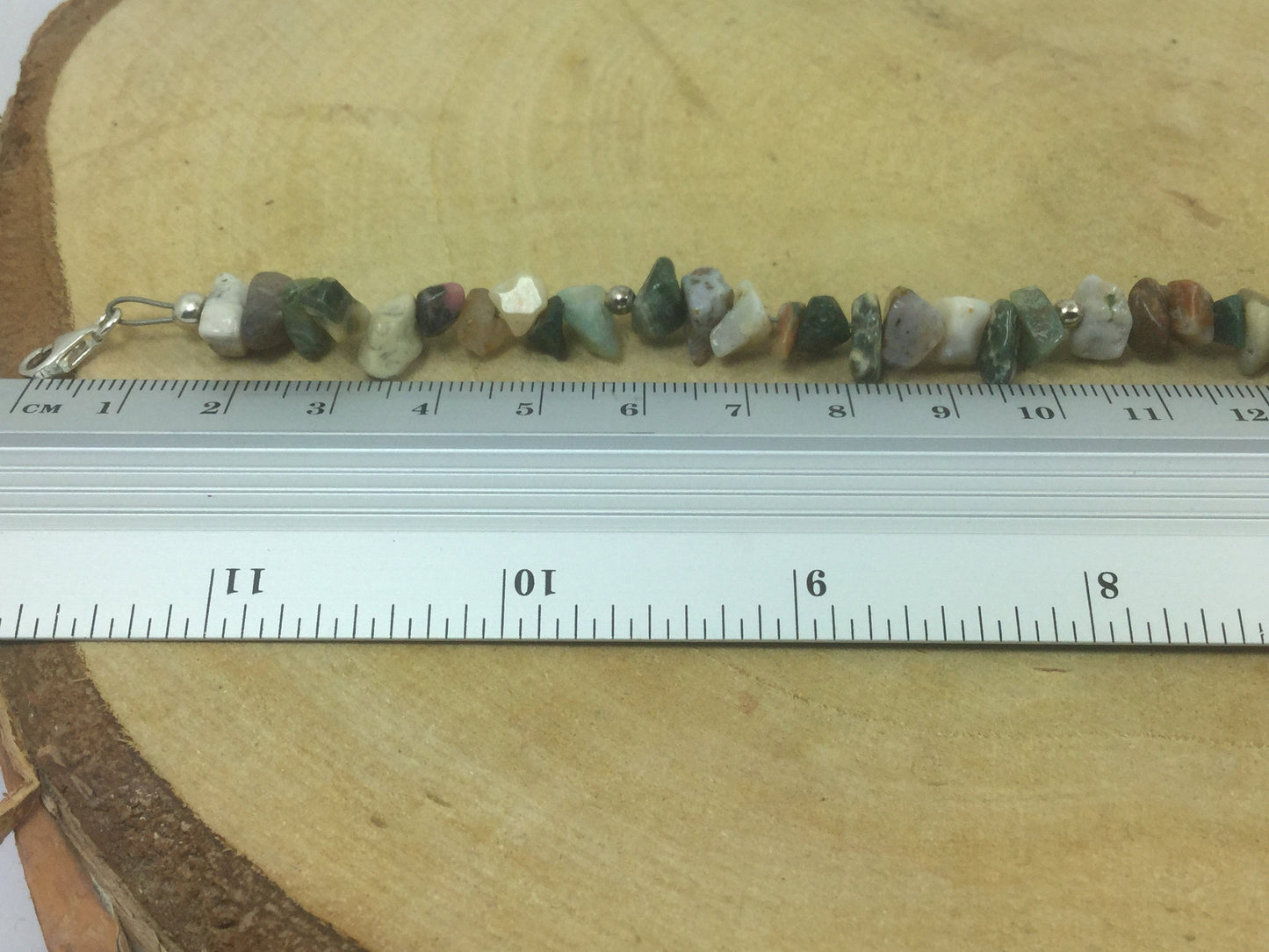 Adjustable Sterling Silver Genuine Gemstone Bracelet With Ocean Jasper (Stone Of Healing Past Sorrows )