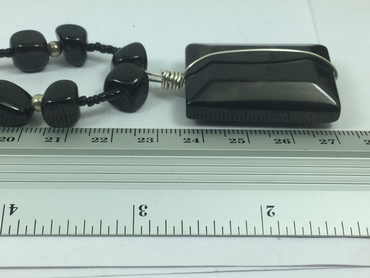 Wire Wrapped Genuine Gemstone Agate / Onyx On Beaded Necklace