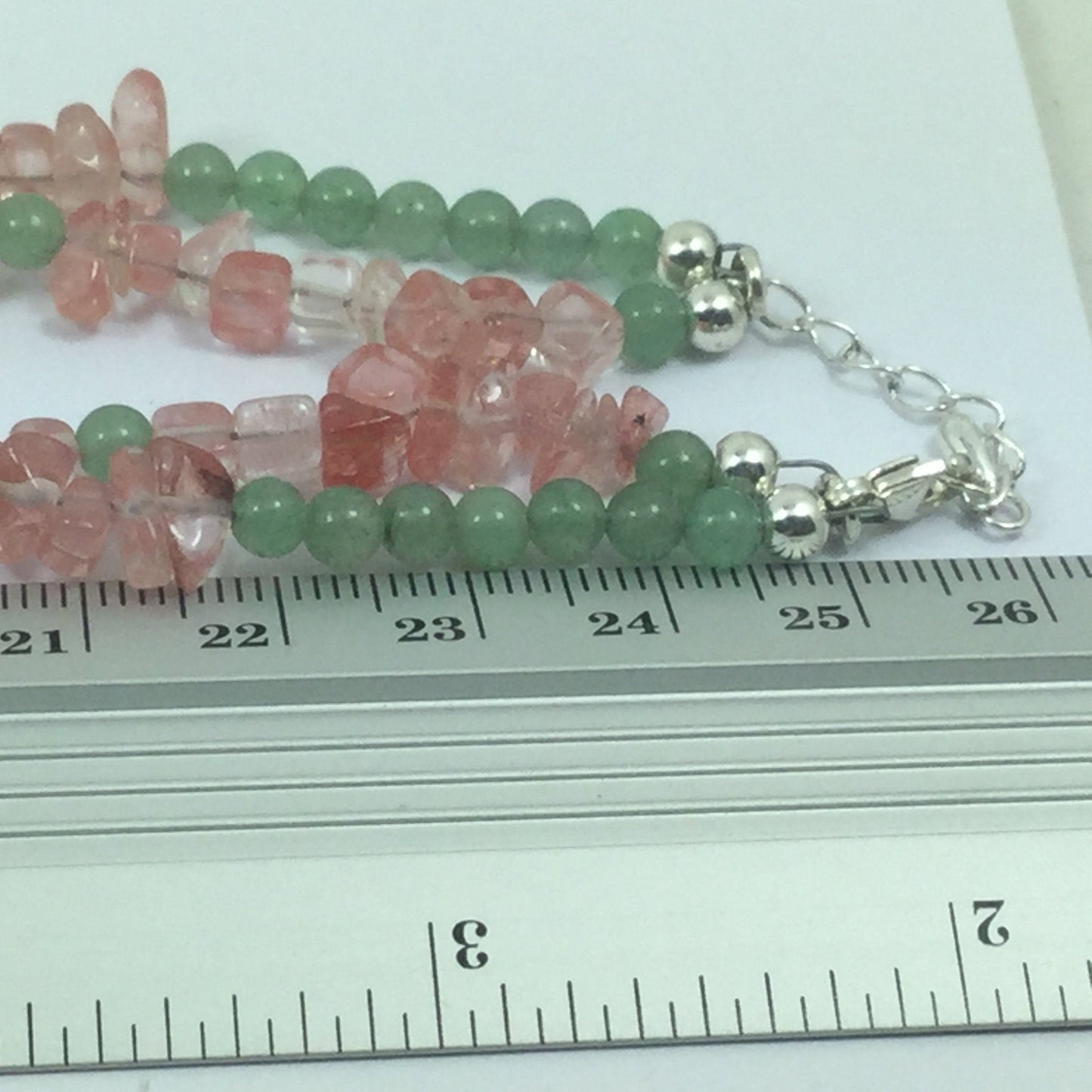 Adjustable Silver Jade (Dream Stone )And Rose Quartz (Stone Of Gentle Love )Necklace Double Strand