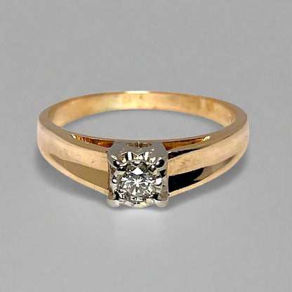 14k Yellow Gold Round Cut 0.14ct Diamond Solitaire Ring