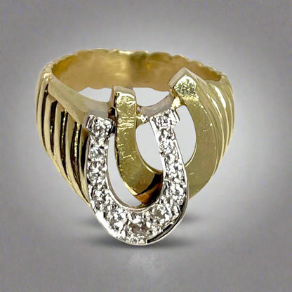 14k Yellow and White Gold 0.25ct Diamond Horseshoe Ring