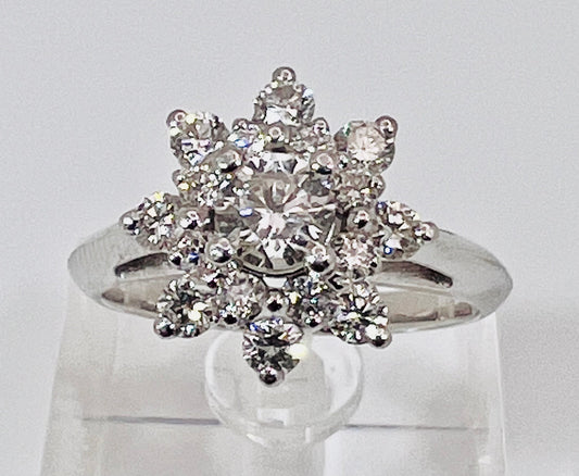 14k White Gold 1ct Diamond Cluster Ring