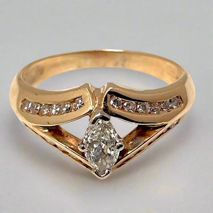 14k Yellow Gold Marquise Cut 0.86ct Diamond Ring