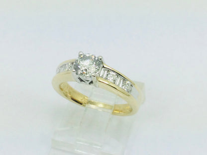 14k Yellow Gold Round and Baguette Cut 92pt Engagement Diamond Ring