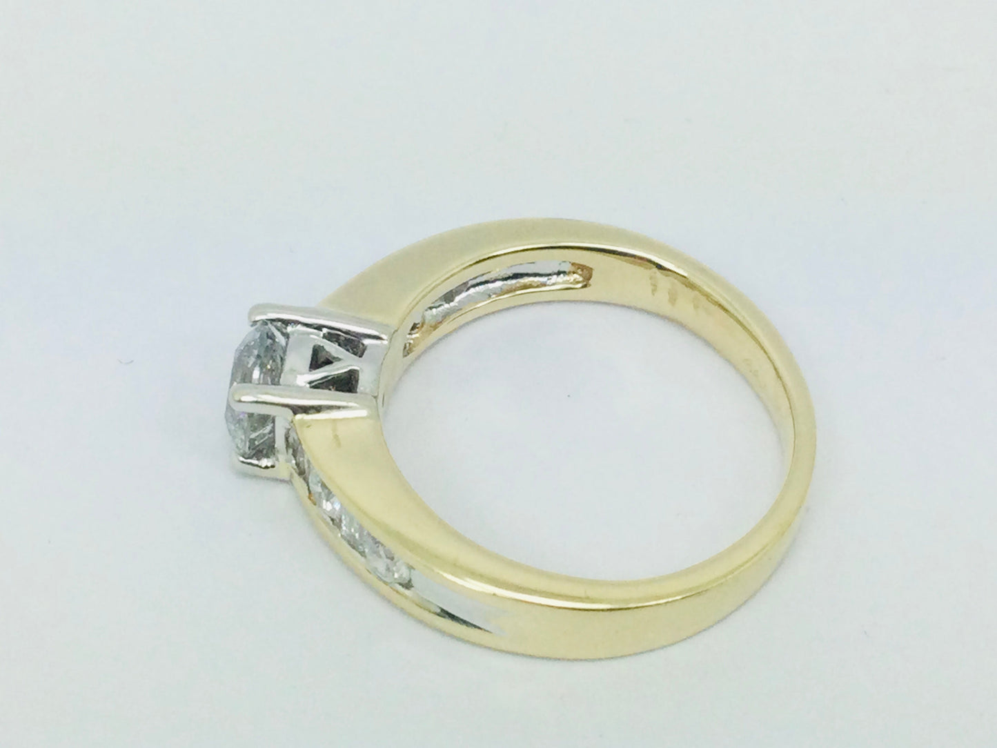 14k Yellow Gold Round and Baguette Cut 92pt Engagement Diamond Ring