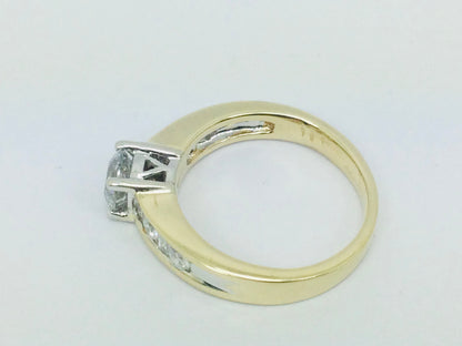 14k Yellow Gold Round and Baguette Cut 92pt Engagement Diamond Ring