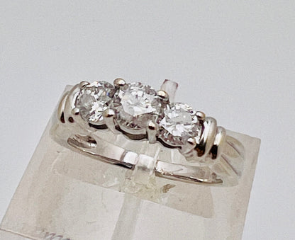 14k White Gold 95pt Round Diamond Trinity Ring