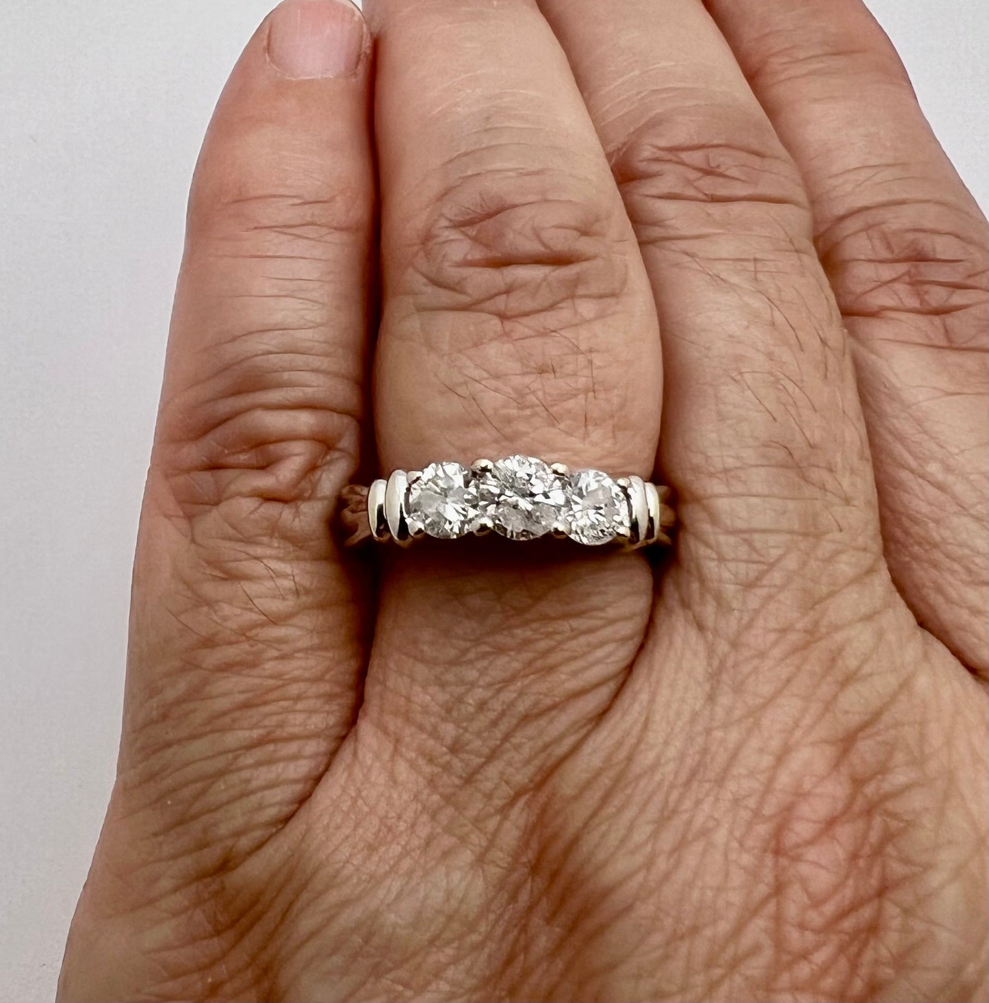 14k White Gold 95pt Round Diamond Trinity Ring