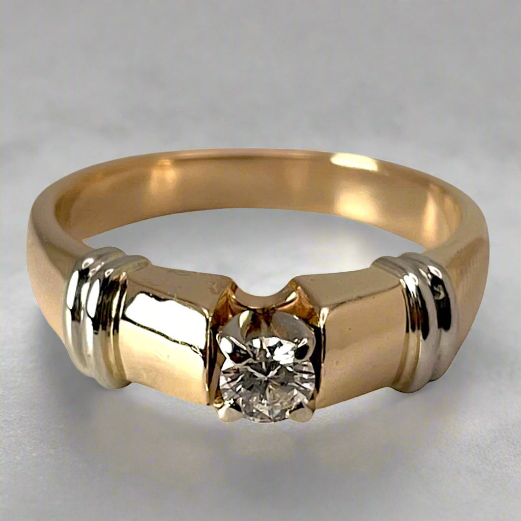 Lady's 14k Yellow & White Gold 0.22ct Diamond Solitaire Ring