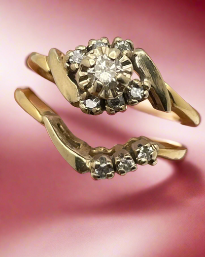 Lady's 14k Yellow & White Gold 0.28ct Diamond Engagement Ring Set