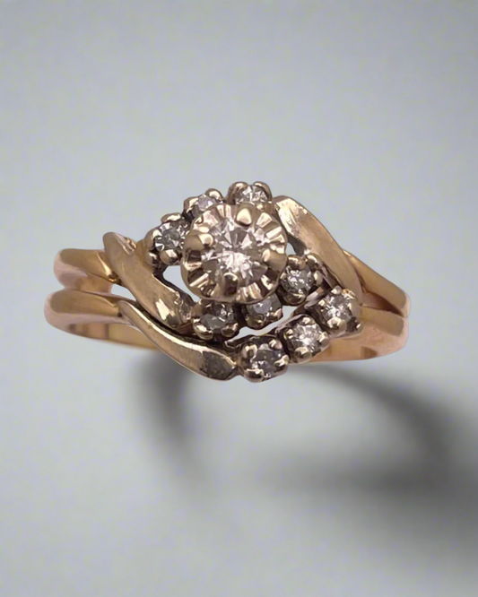 Lady's 14k Yellow & White Gold 0.28ct Diamond Engagement Ring Set