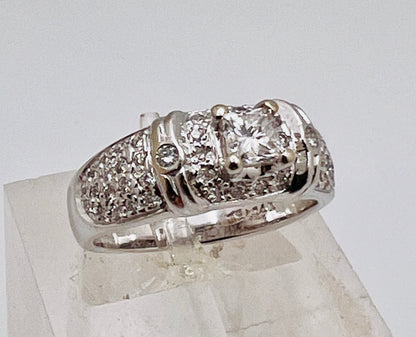 14k White Gold Princess Cut 88pt Diamond with Accents