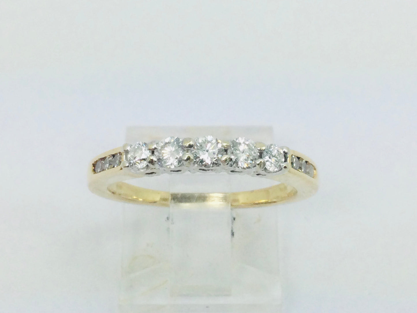 14k Yellow Gold Round Cut 50pt Diamond Row Set Past, Present, Future Ring