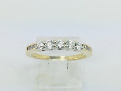 14k Yellow Gold Round Cut 50pt Diamond Row Set Past, Present, Future Ring