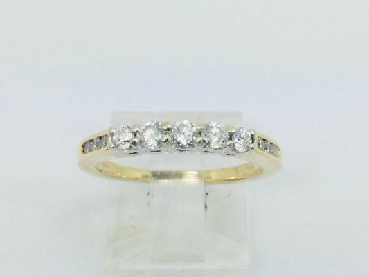 14k Yellow Gold Round Cut 50pt Diamond Row Set Past, Present, Future Ring