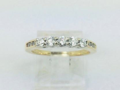 14k Yellow Gold Round Cut 50pt Diamond Row Set Past, Present, Future Ring