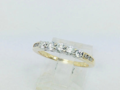 14k Yellow Gold Round Cut 50pt Diamond Row Set Past, Present, Future Ring
