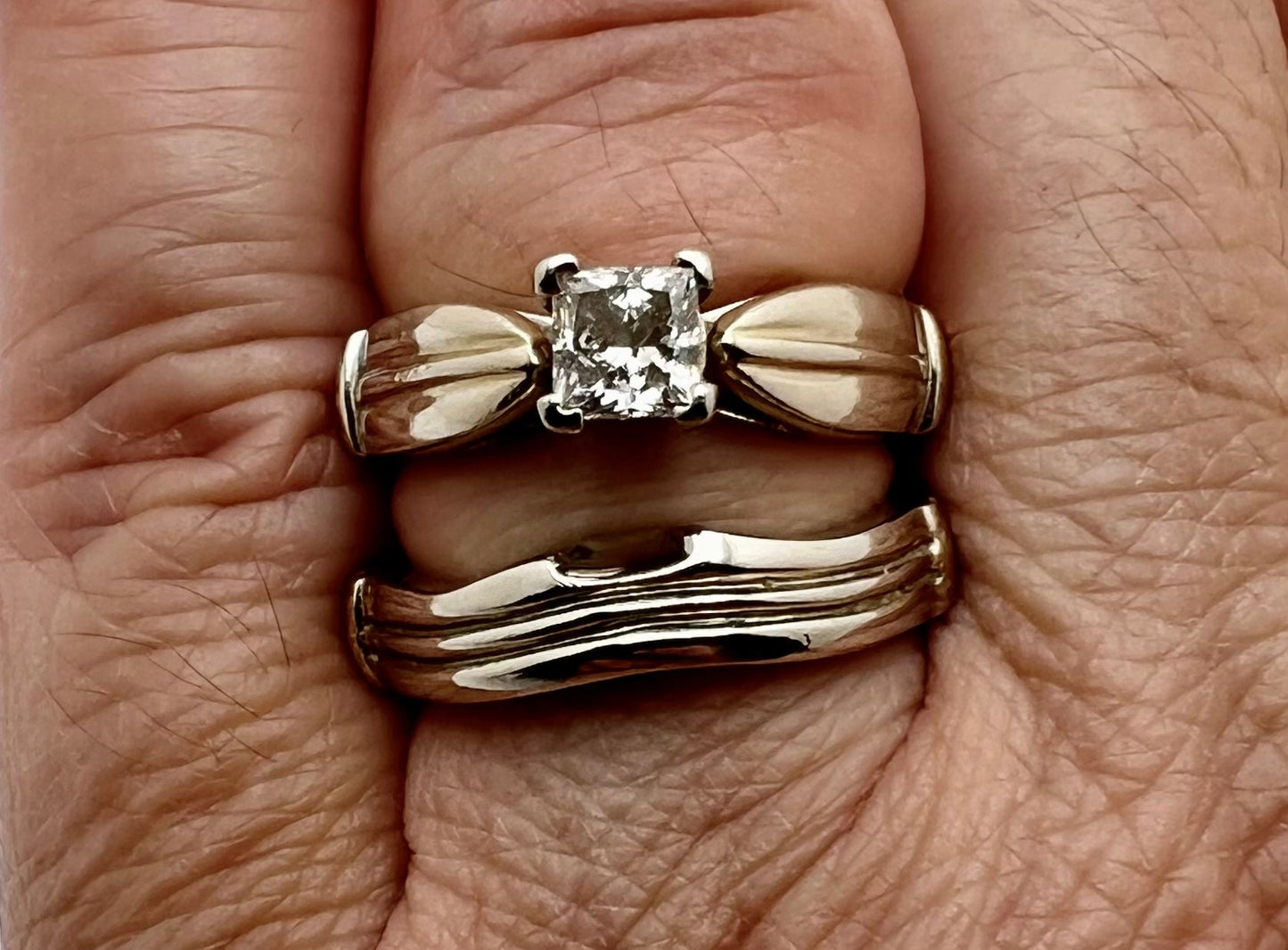 14k White Gold Princess Cut 46pt Diamond Solitaire Ring Set
