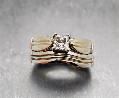 14k White Gold Princess Cut 46pt Diamond Solitaire Ring Set