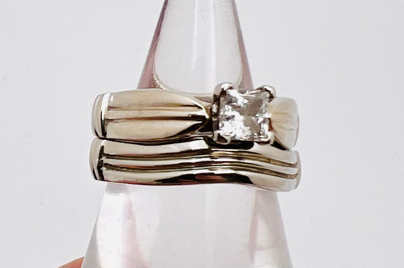 14k White Gold Princess Cut 46pt Diamond Solitaire Ring Set