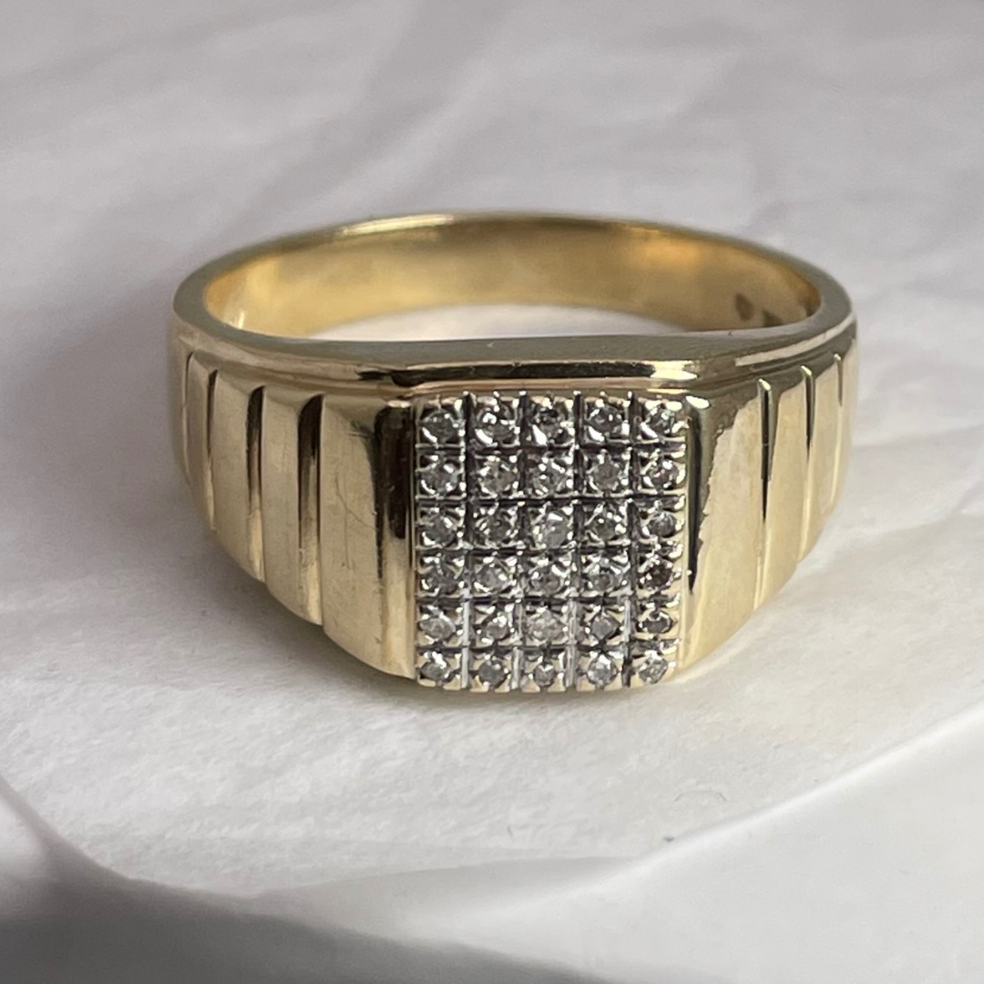10K Yellow Gold Pave 0.15ct Diamond Grid Ring