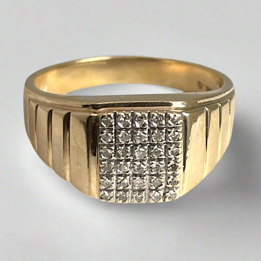 10K Yellow Gold Pave 0.15ct Diamond Grid Ring