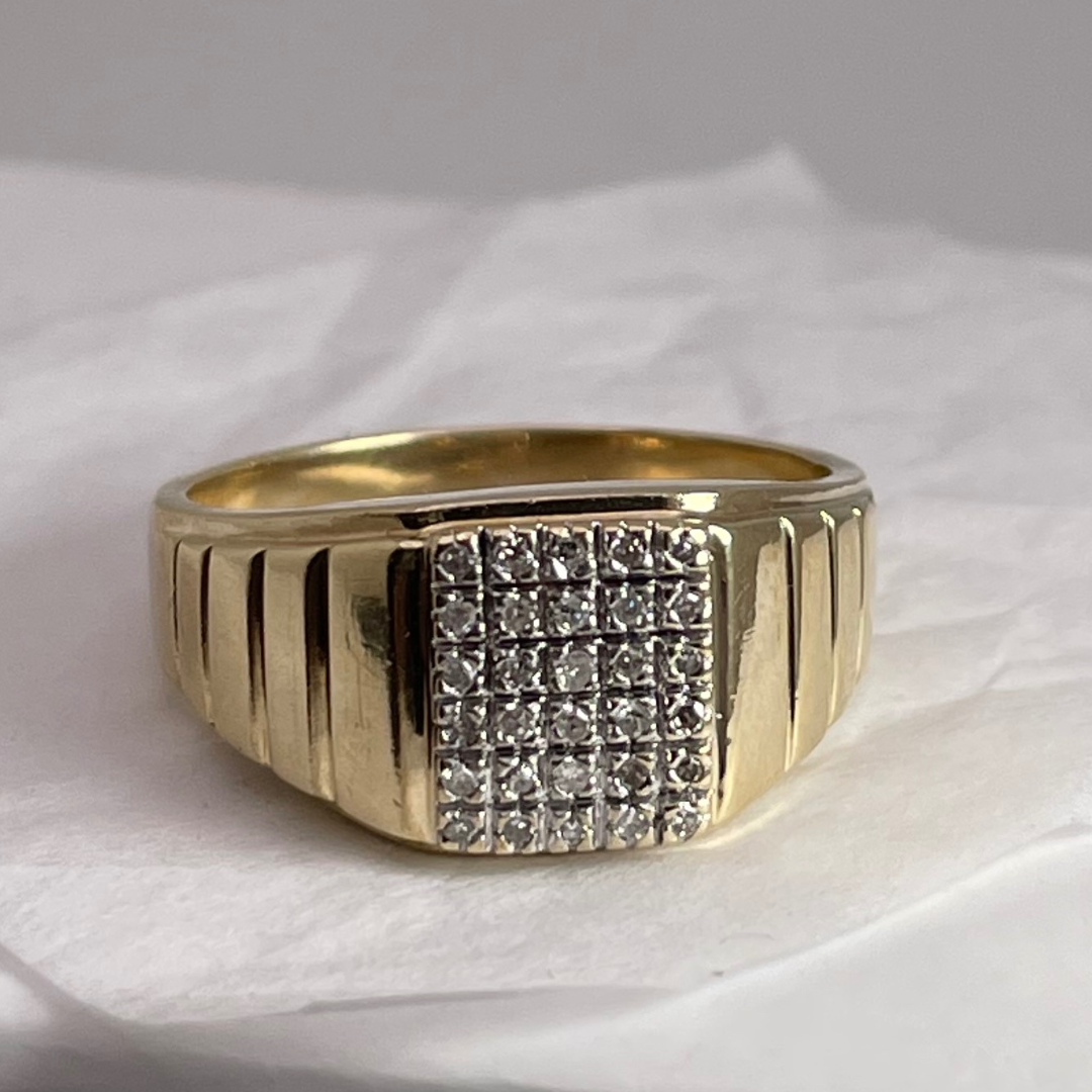 10K Yellow Gold Pave 0.15ct Diamond Grid Ring