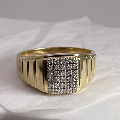 10K Yellow Gold Pave 0.15ct Diamond Grid Ring