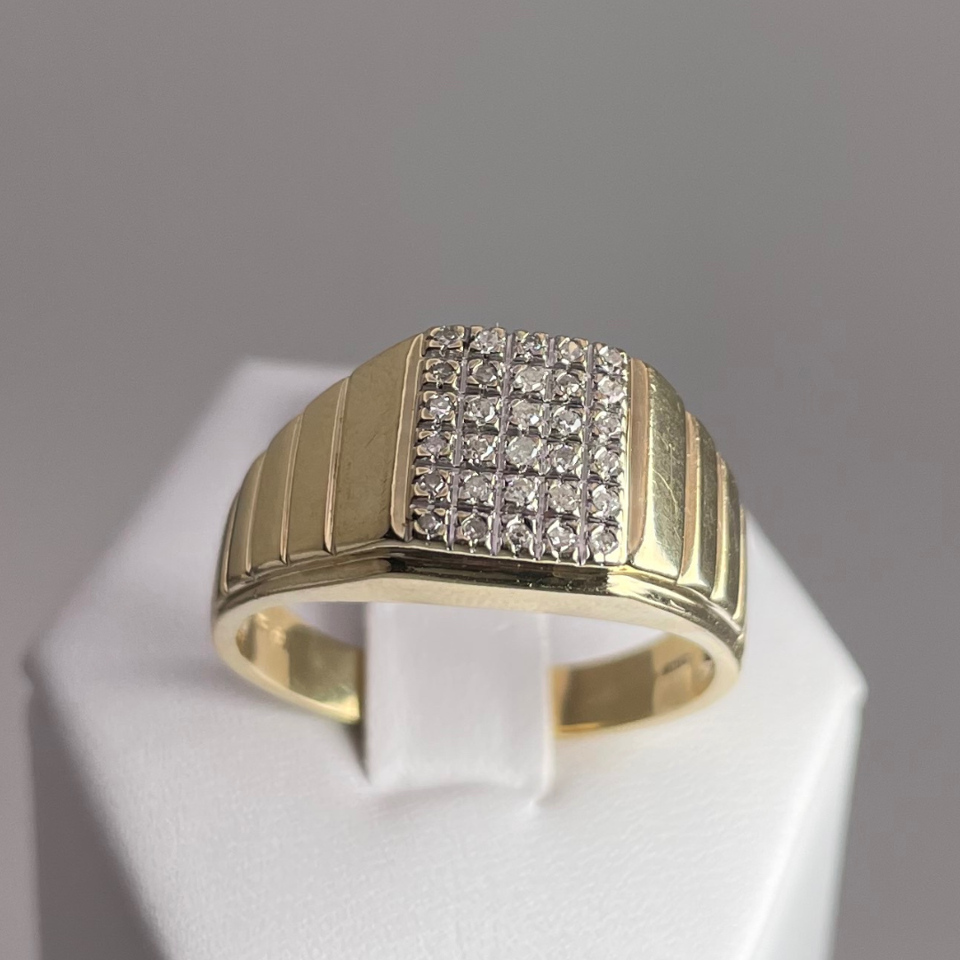 10K Yellow Gold Pave 0.15ct Diamond Grid Ring