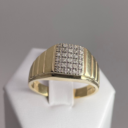 10K Yellow Gold Pave 0.15ct Diamond Grid Ring