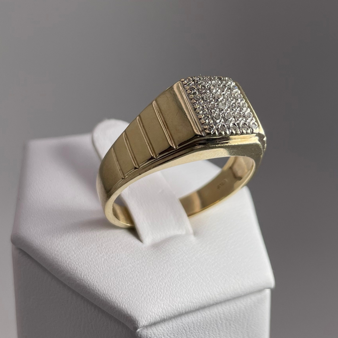 10K Yellow Gold Pave 0.15ct Diamond Grid Ring