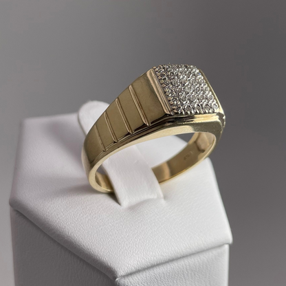 10K Yellow Gold Pave 0.15ct Diamond Grid Ring