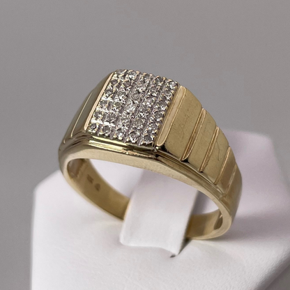 10K Yellow Gold Pave 0.15ct Diamond Grid Ring