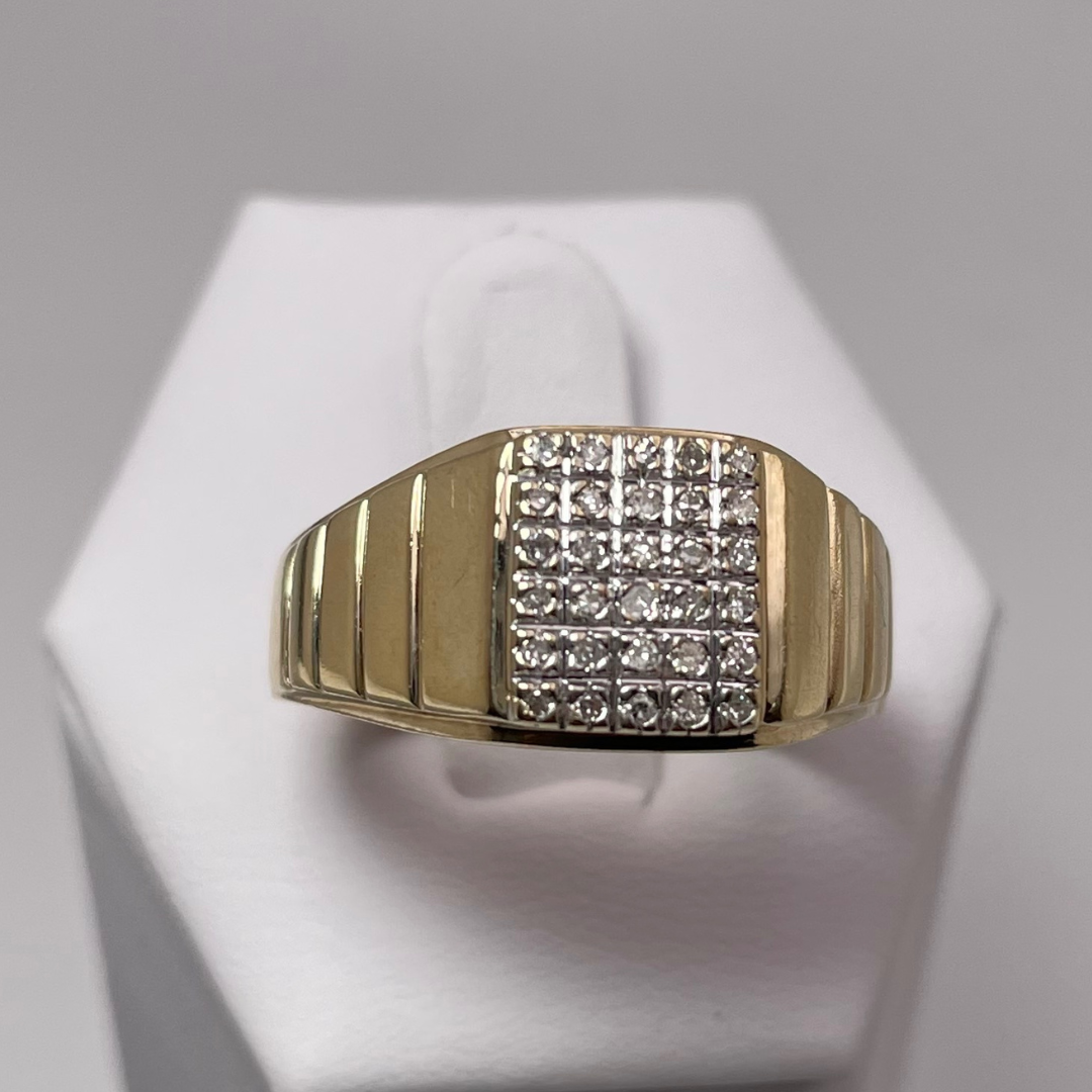 10K Yellow Gold Pave 0.15ct Diamond Grid Ring