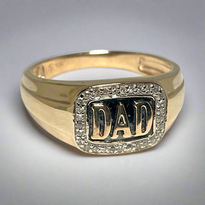 10K Yellow Gold Dad Ring with 0.15ct Pave Diamonds