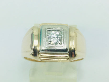 10k Yellow and White Gold Round Cut 25pt Diamond Solitaire Ring
