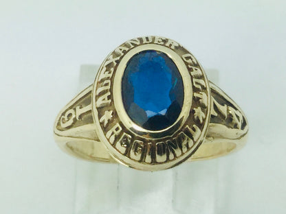 10k Yellow Gold Oval Cut 70.75ct Sapphire September Birthstone School Ring