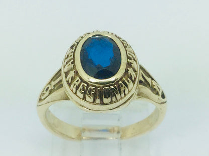 10k Yellow Gold Oval Cut 70.75ct Sapphire September Birthstone School Ring