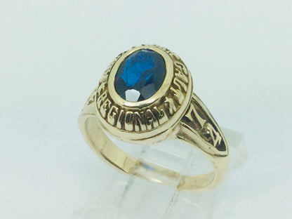 10k Yellow Gold Oval Cut 70.75ct Sapphire September Birthstone School Ring