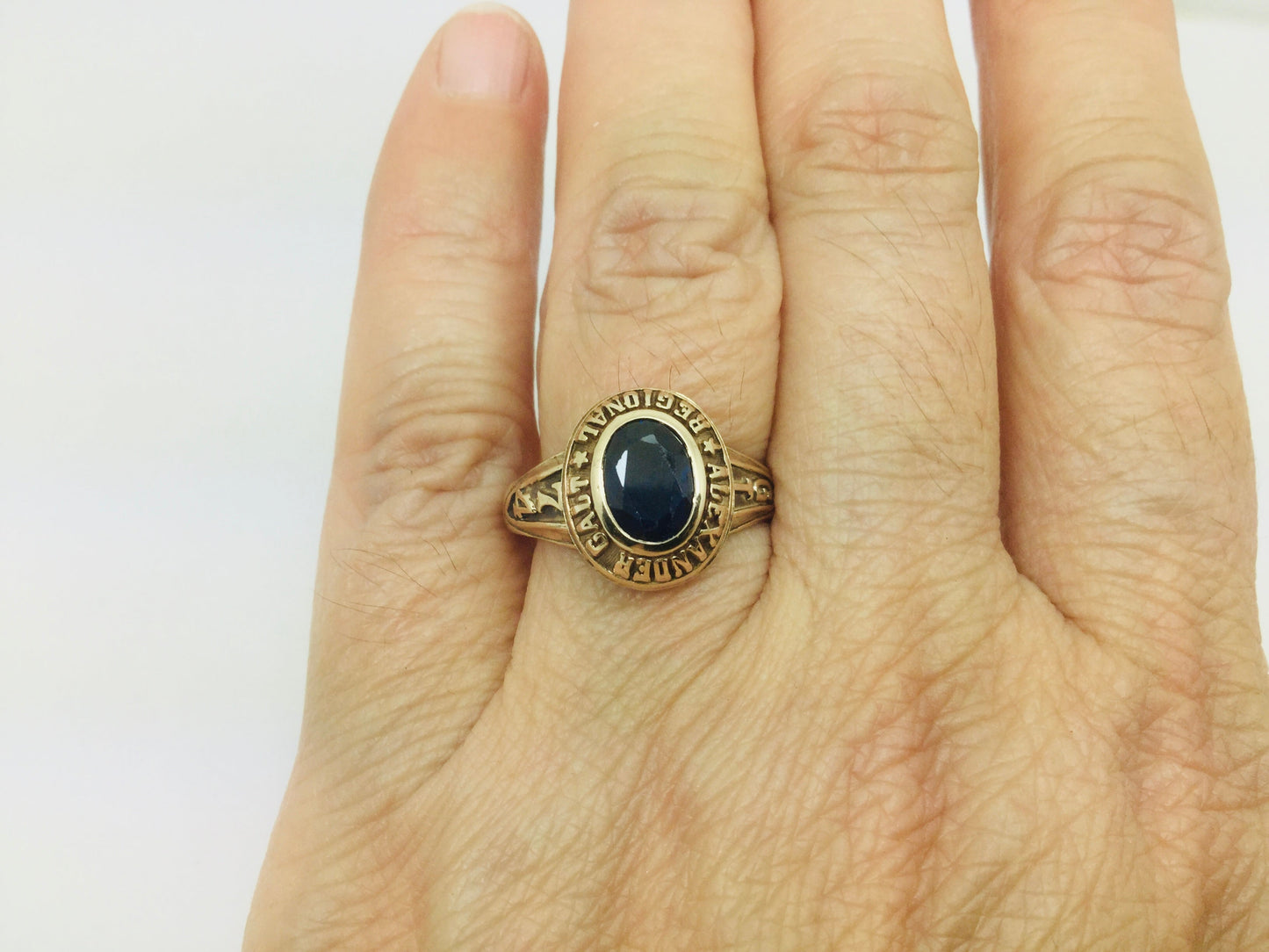 10k Yellow Gold Oval Cut 70.75ct Sapphire September Birthstone School Ring