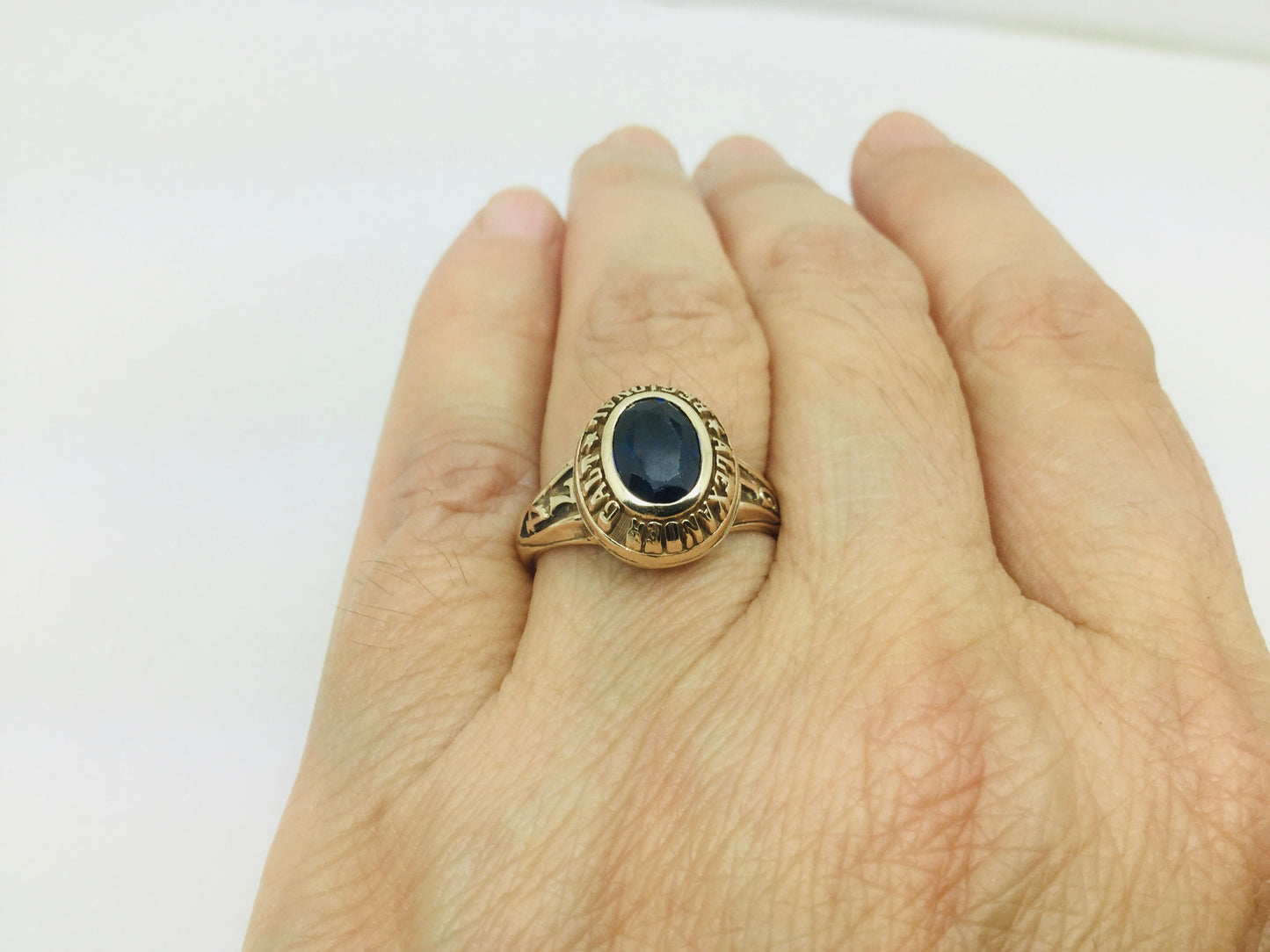 10k Yellow Gold Oval Cut 70.75ct Sapphire September Birthstone School Ring